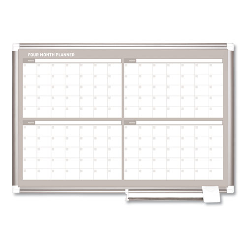 MasterVision Magnetic Dry Erase Calendar Board, Four-Month Planning/Scheduling, 36" x 24", White Surface, Satin Aluminum Frame