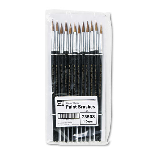Charles Leonard Artist Brush, Size 8, Camel Hair, Round Profile, 12/Pack