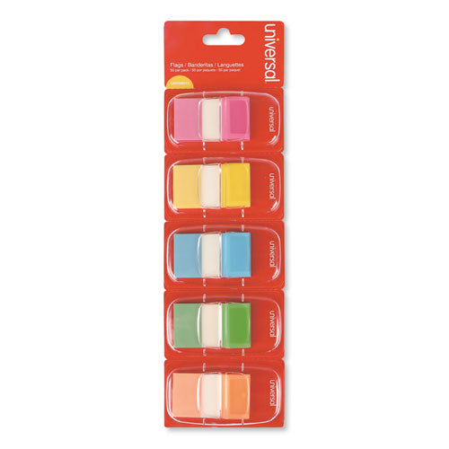 Universal Deluxe Pop-Up Page Flags, 1 x 1.75, Five Assorted Colors, 50 Flags/Dispenser, 5 Dispensers/Pack