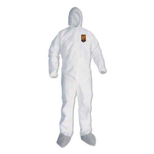 KleenGuard A45 Liquid/Particle Protection Surface Prep/Paint Coveralls, Hood, Elastic Wrist/Ankles, Boots, White, 25/Carton