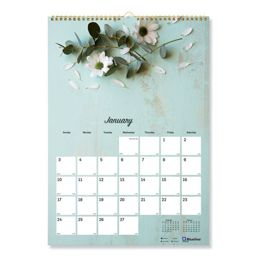 Blueline Romantic Wall Calendar, Floral Photography, 12 x 17, White/Multicolor Sheets, 12-Month (Jan to Dec): 2026