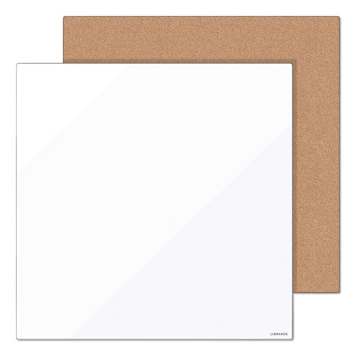 U Brands Frameless Tile Board Value Pack, (1) Tan Bulletin Board, (1) White Magnetic Dry Erase Board, 14" x 14"