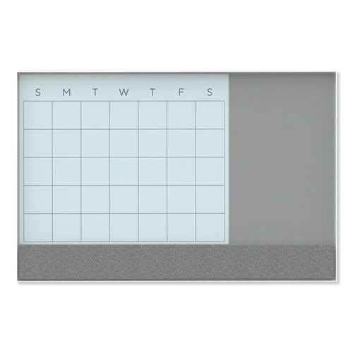 U Brands 3N1 Magnetic Glass Dry Erase Combo Board, Monthly Planning, 36 x 24 (Actual Size: 35" x 23"), Gray/White Surface, White Frame