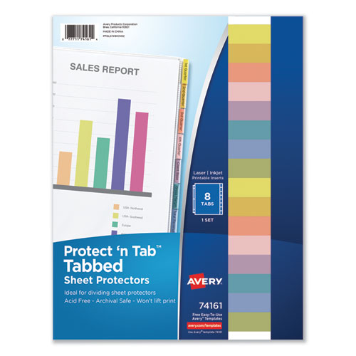 Avery Protect 'n Tab Sheet Protectors, 8-Tabs, Heavy-Duty, Side: 3-Hole Punched, Top Load 8.5 x 11 Insert, Clear, 8/Set