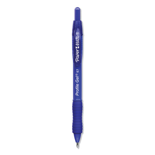 Paper Mate Profile Gel Pen, Retractable, Medium 0.7 mm, Blue Ink, Translucent Blue Barrel, Dozen