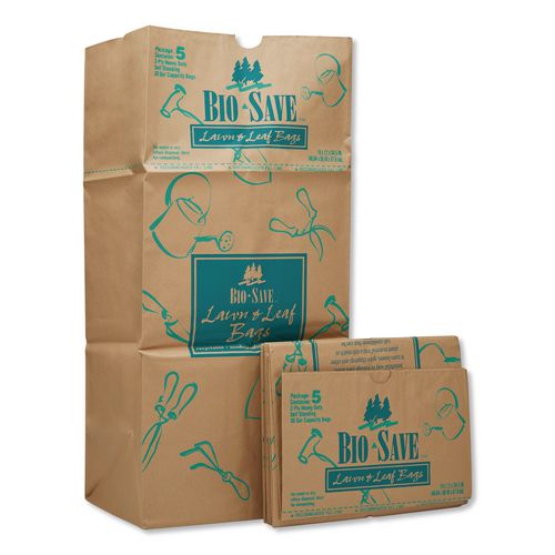 AJM Packaging Corporation Lawn/Leaf Bags, Self-Standing, Open-Face, 30 gal, 16" x 35", Kraft, 50/Box