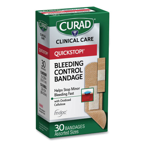 Curad QuickStop Flex Fabric Bandages, Assorted, 30/Box