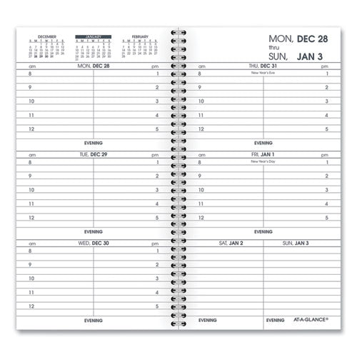 AT-A-GLANCE Weekly Appointment Book Refill Hourly Ruled, 6.25 x 3.25, White Sheets, 12-Month (Jan to Dec): 2026