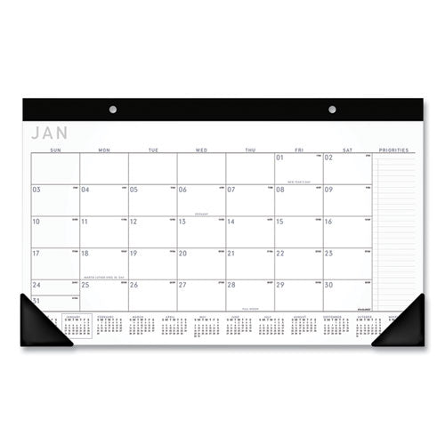 AT-A-GLANCE Contemporary Monthly Desk Pad, 18 x 11, White Sheets, Black Binding/Corners,12-Month (Jan to Dec): 2026