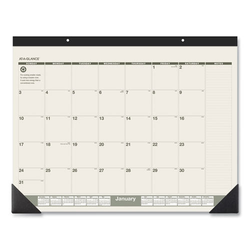AT-A-GLANCE Recycled Monthly Desk Pad, 22 x 17, Sand/Green Sheets, Black Binding, Black Corners, 12-Month (Jan to Dec): 2026