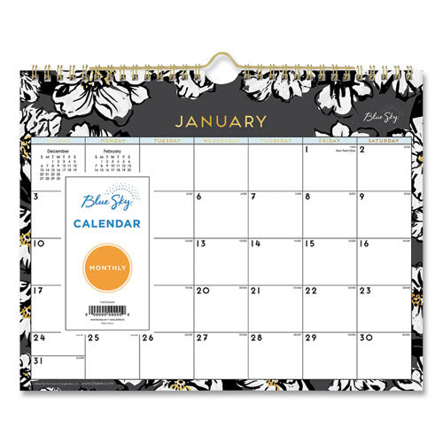 Blue Sky Baccara Dark Wall Calendar, Floral Artwork, 11 x 8.75, White/Black/Gold Sheets, 12-Month (Jan to Dec): 2026