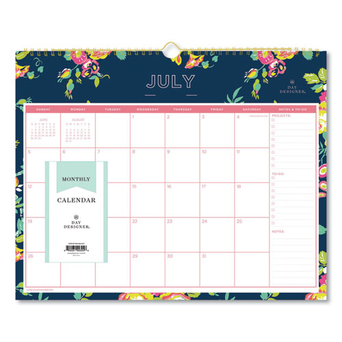 Blue Sky Day Designer Peyton Academic Wall Calendar, Floral Artwork, 15 x 12, White/Navy Sheets, 12-Month (July to June): 2025 to 2026