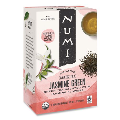 Numi Organic Teas and Teasans, 1.27 oz Filterbag, Jasmine Green, 18/Box
