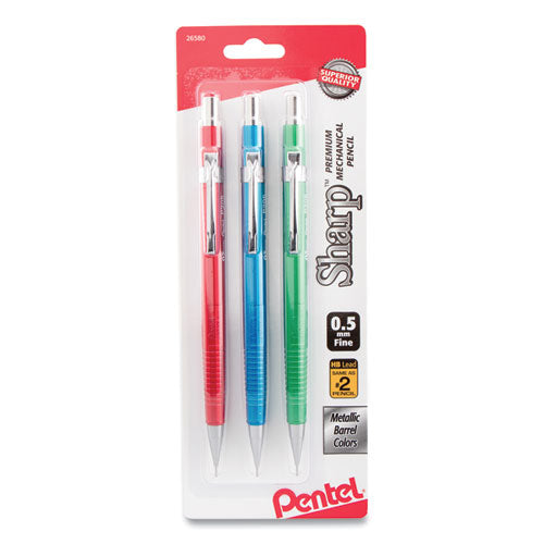 Pentel Sharp Mechanical Pencil, 0.5 mm, HB (#2), Black Lead, Assorted Barrel Colors, 3/Pack