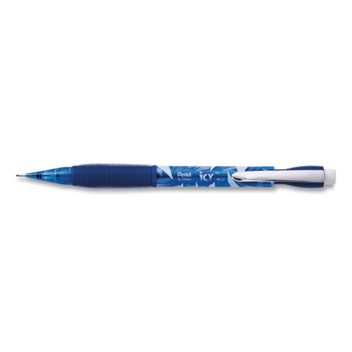 Pentel Icy Mechanical Pencil, 0.7 mm, HB (#2), Black Lead, Transparent Blue Barrel, Dozen