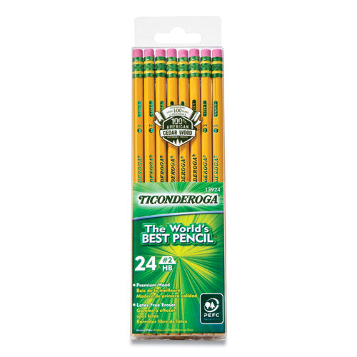 Ticonderoga Pencils, HB (#2), Black Lead, Yellow Barrel, 24/Pack
