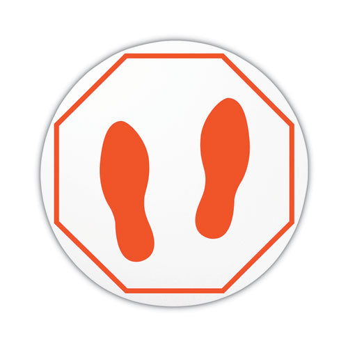 deflecto Personal Spacing Discs, Feet, 20" dia, Clear/Red, 6/Pack