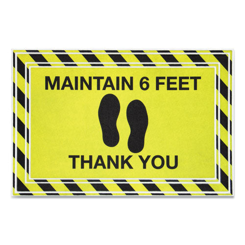 Apache Mills Social Distancing Message Mats, Black Printed Message: Maintain Six Feet - Thank You, 36" x 24", Yellow Surface