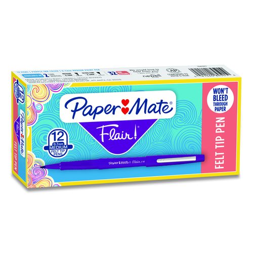 Paper Mate Point Guard Flair Felt Tip Porous Point Pen, Stick, Medium 0.7 mm, Purple Ink, Purple Barrel, Dozen