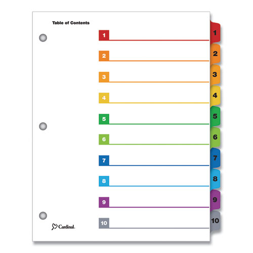 Cardinal OneStep Printable Table of Contents and Dividers, 10-Tab, 1 to 10, 11 x 8.5, White, Assorted Tabs, 1 Set