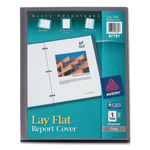 Avery Lay Flat View Report Cover, Flexible Fastener, 0.5" Capacity, 8.5 x 11, Clear/Gray