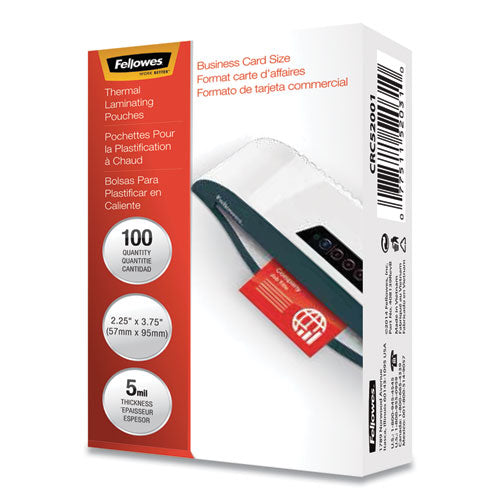 Fellowes Laminating Pouches, 5 mil, 3.75" x 2.25", Gloss Clear, 100/Pack