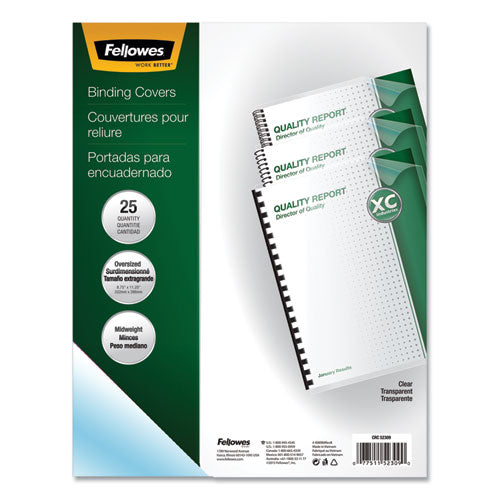 Fellowes Crystals Transparent Presentation Covers for Binding Systems, Plastic, Round Corners, 11.25 x 8.75, Gloss Clear, 25/Pack