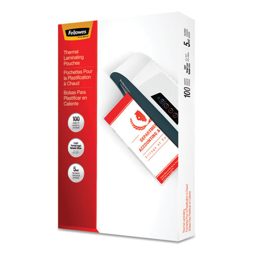 Fellowes Laminating Pouches, 5 mil., 9" x 14.5", Gloss Clear, 100/Pack