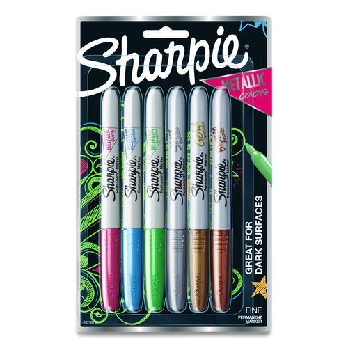 Sharpie Metallic Fine Point Permanent Markers, Fine Bullet Tip, Blue-Green-Red, 6/Pack