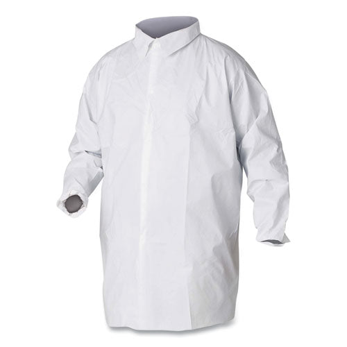 KleenGuard A20 Breathable Particle Protection Lab Coat, Hook and Loop Closure/Elastic Wrists/No Pockets, Large, White, 30/Carton