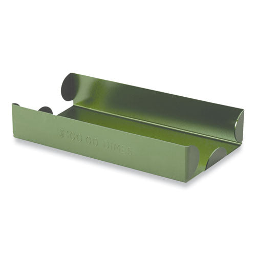 CONTROLTEK Metal Coin Tray, Accommodates $100 in Dimes, 3.5" x 10" x 1.75", Green