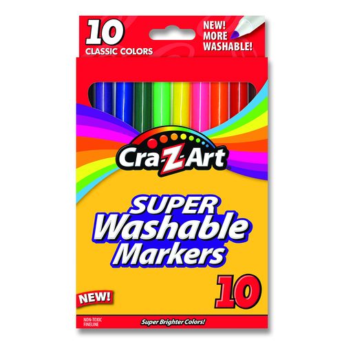 Cra-Z-Art Super Washable Markers, Fine Bullet Tip, Assorted Colors, 10/Set