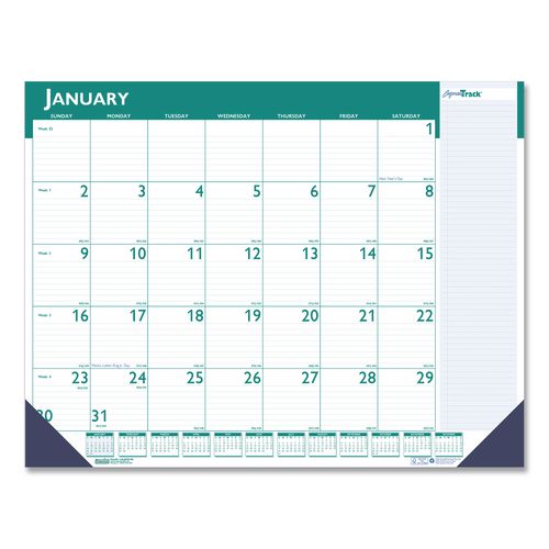 House of Doolittle Express Track Monthly Desk Pad Calendar, 22 x 17, White/Teal Sheets, Teal Binding, 13-Month: Jan 2026 to Jan 2027