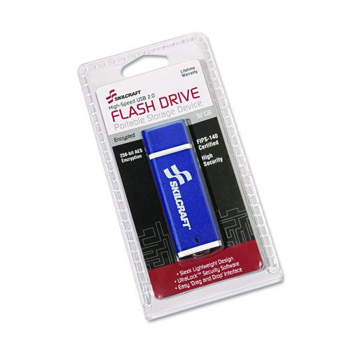 AbilityOne 7045015691704, SKILCRAFT USB Flash Drive with 256-Bit AES Encryption, 32 GB, Blue