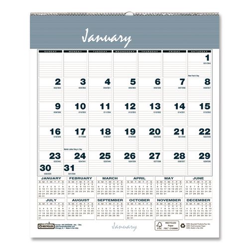 House of Doolittle Bar Harbor Recycled Wirebound Monthly Wall Calendar, 6 x 7, White/Blue/Gray Sheets, 12-Month (Jan-Dec): 2026