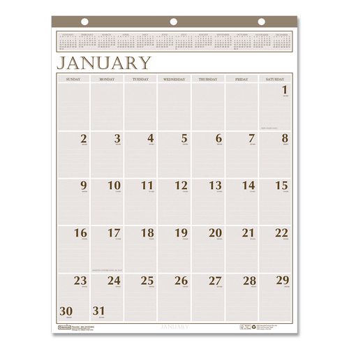 House of Doolittle Large Print Recycled Monthly Wall Calendar, 20 x 26, Beige Sheets, 12-Month (Jan to Dec): 2026
