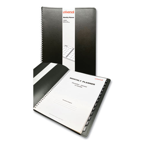 Universal Monthly Planner, 11 x 8, Black Cover, 14-Month: Dec 2025 to Jan 2027