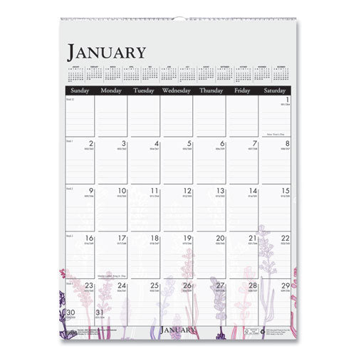 House of Doolittle Recycled Wild Flower Wall Calendar, Wild Flowers Artwork, 12 x 16.5, White/Multicolor Sheets, 12-Month (Jan to Dec): 2026