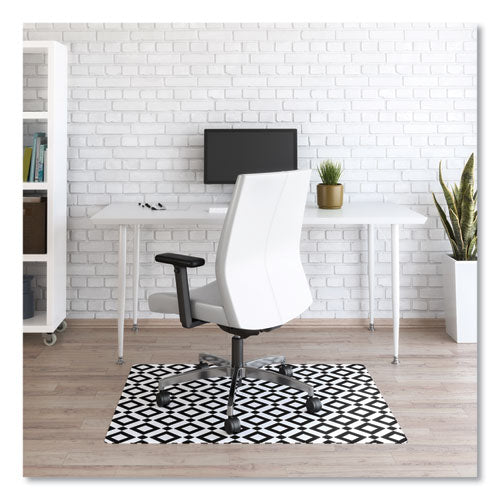 deflecto FashionMat Chair Mat for Flat Pile Carpeted and Hard Floors, Rectangular, Straight Edges, 35" x 40", White/Black