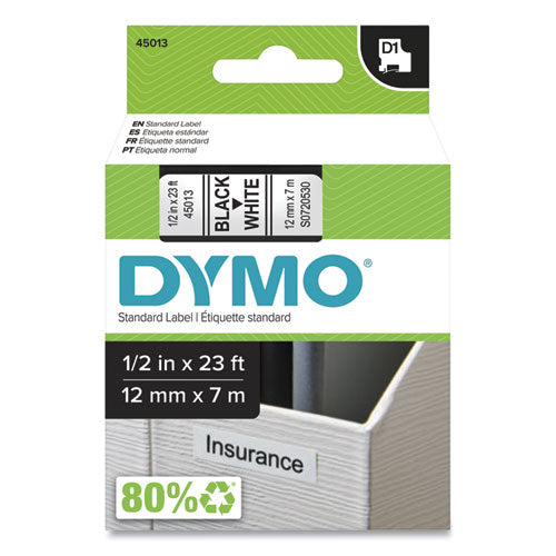 DYMO D1 High-Performance Polyester Removable Label Tape, 0.5" x 23 ft., Black on White