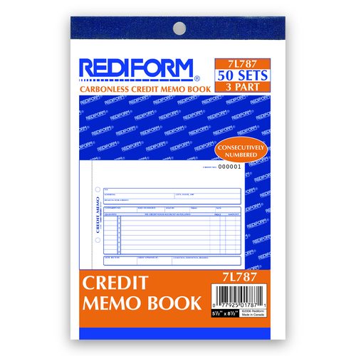 Rediform Credit Memo Book, Three-Part Carbonless, 5.5 x 7.88, 50 Forms Total