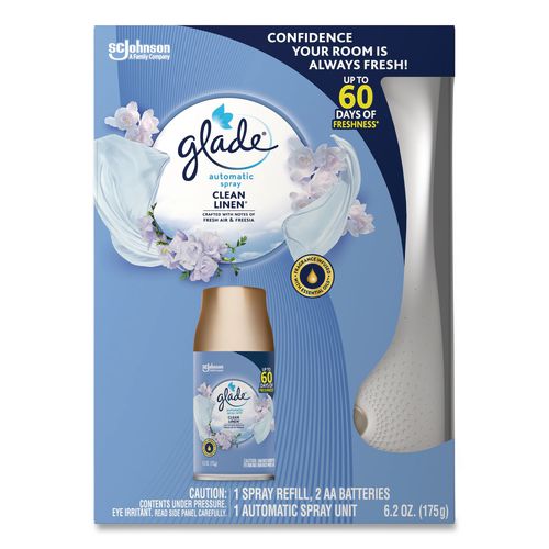 Glade Automatic Spray Starter Kit, Spray Unit and Refill, White/Gold, Clean Linen