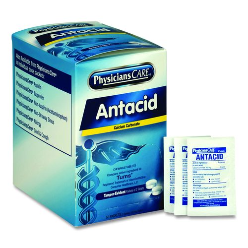 PhysiciansCare Antacid Calcium Carbonate Medication, Two-Pack, 50 Packs/Box
