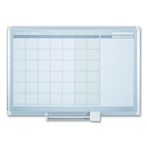 MasterVision Magnetic Dry Erase Calendar Board, Monthly Planning/Scheduling, 36" x 24", White Surface, Satin Aluminum Frame