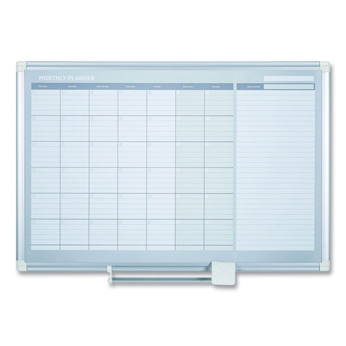 MasterVision Magnetic Dry Erase Calendar Board, Monthly Planning/Scheduling, 36" x 24", White Surface, Satin Aluminum Frame