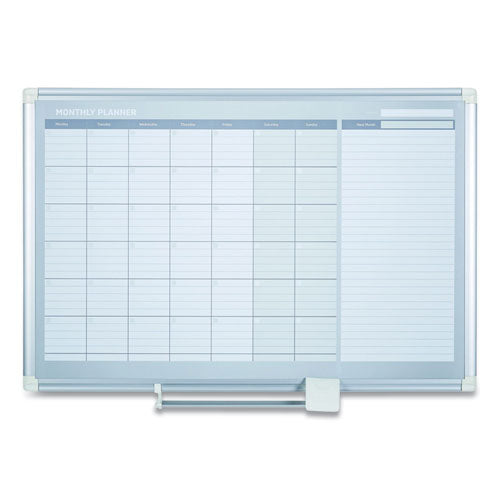 MasterVision Magnetic Dry Erase Calendar Board, Monthly Planning/Scheduling, 48" x 36", White Surface, Satin Aluminum Frame
