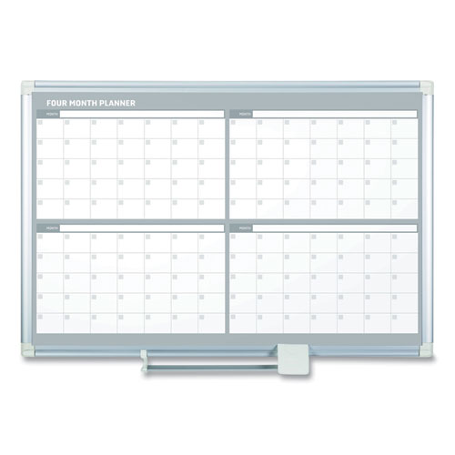 MasterVision Magnetic Dry Erase Calendar Board, Four-Month Planning/Scheduling, 48" x 36", White Surface, Satin Aluminum Frame