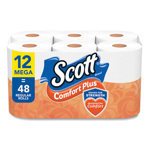 Scott ComfortPlus Toilet Paper, Mega Roll, Septic Safe, 1-Ply, White, 425 Sheets/Roll, 12 Rolls/Pack