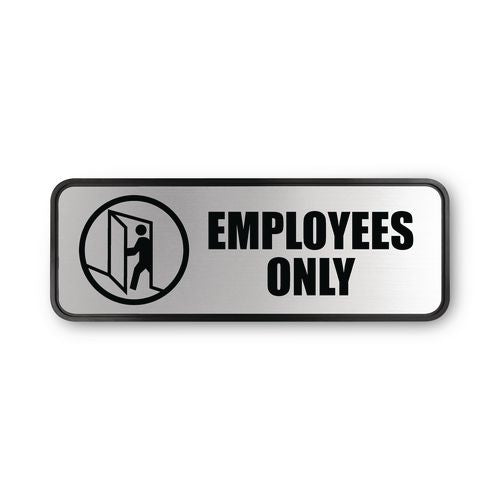 COSCO Brushed Metal Office Sign, Employees Only, 9 x 3, Silver