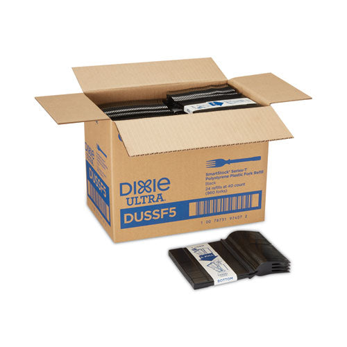 Dixie SmartStock Tri-Tower Dispensing System Polystyrene Cutlery, Mediumweight Fork, Plastic, Black, 40/Pack, 24 Packs/Carton